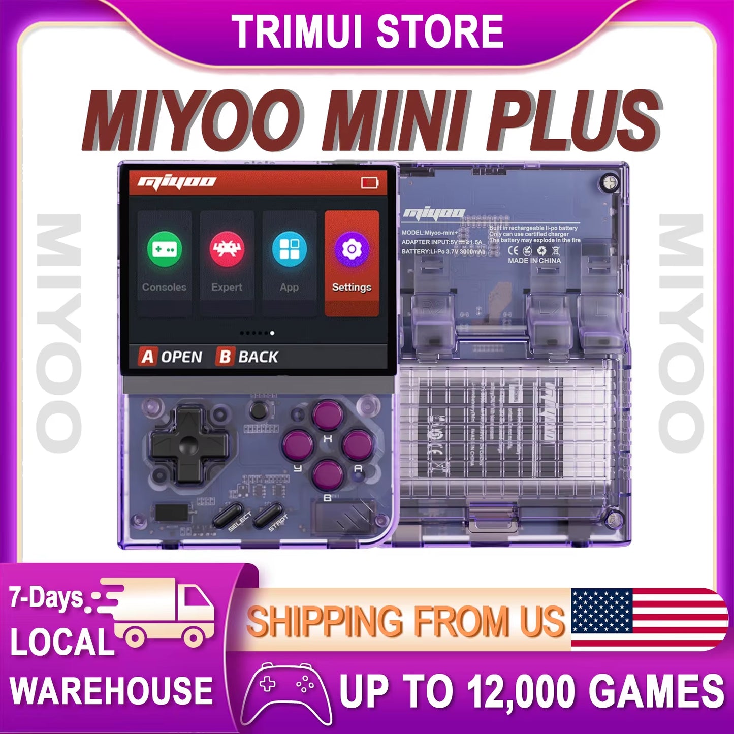 Miyoo Mini plus Retro Handheld Console, 3.5'' IPS Screen, Linux Open Source Gaming Device