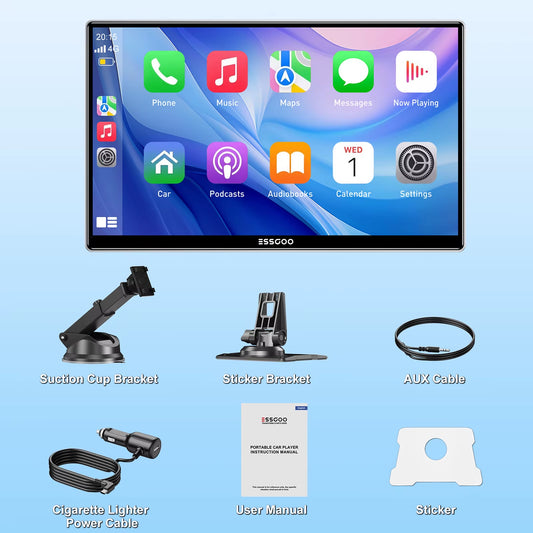 ESSGOO 9 Inch Touch Screen Portable Car Stereo Radio Wireless Apple Carplay Android Auto USB TF Bluetooth Mirror Link