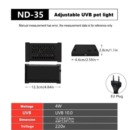 UVA+UVB Reptile Lamp Full Spectrum LED Light Lizard Supplies Turtle Sunbathe Heat Lamp Amphibians Supplement Calcium Light 4-12W