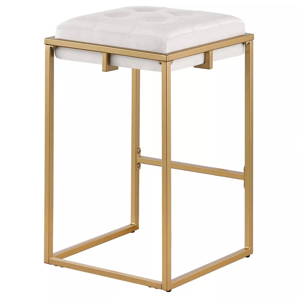 Nadia Modern Upholstered Square Counter Height Barstools Set of 2 in Beige and Gold