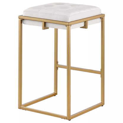 Nadia Modern Upholstered Square Counter Height Barstools Set of 2 in Beige and Gold