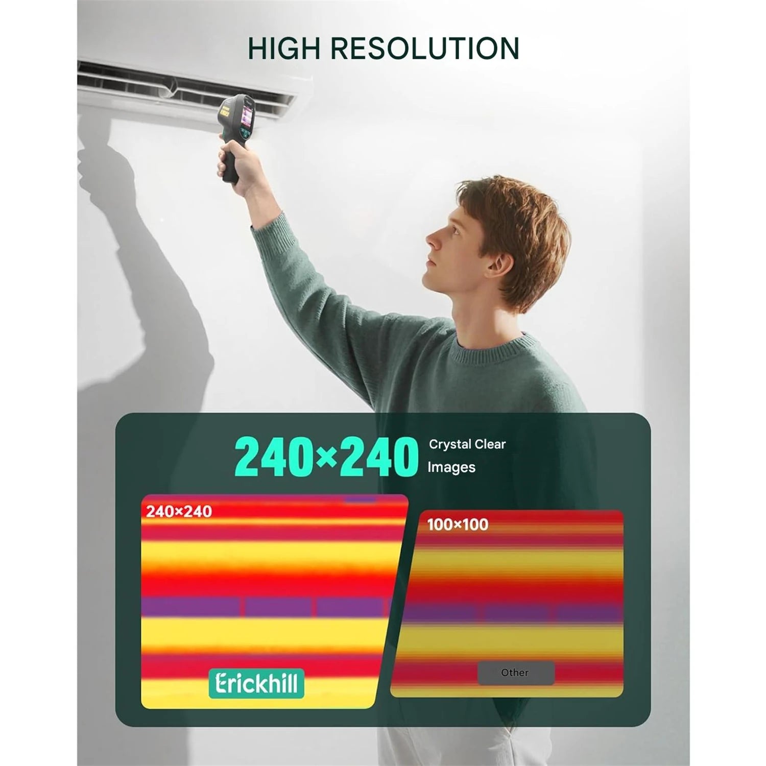 ERICKHILL ETI-01 Thermal Imaging Camera 240 X 240 Resolution 20 Hz Refresh Rate -20°C to 550°C Portable Infrared Device HVAC Inspection Tool Laser Pointer Long Battery Life CE Certified