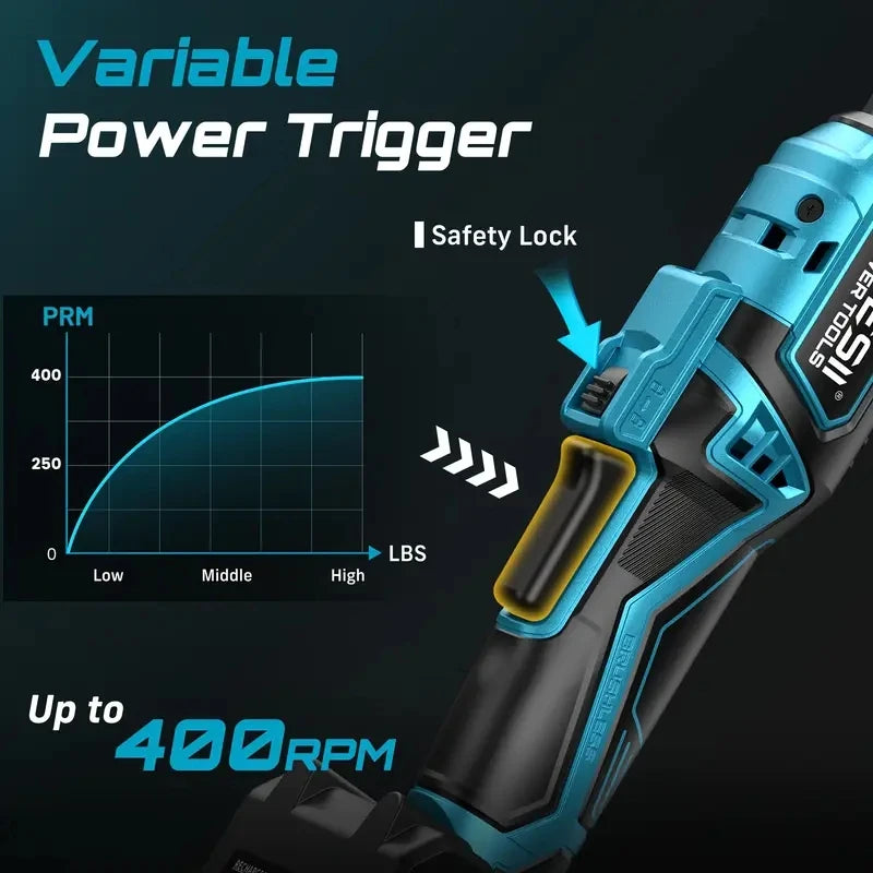 SEESII 3/8" 21V Cordless Electric Ratchet Wrench with 80Nm Torque and 6.3'' Extended Reach - Rechargeable Angle Wrench for Makita 18V Battery Compatibility