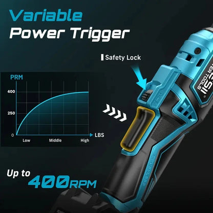 SEESII 3/8" 21V Cordless Electric Ratchet Wrench with 80Nm Torque and 6.3'' Extended Reach - Rechargeable Angle Wrench for Makita 18V Battery Compatibility