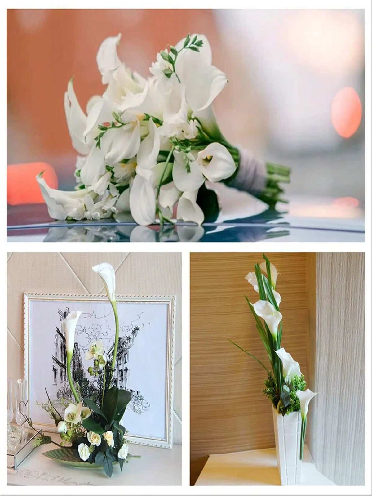 Realistic Calla Lily Artificial Floral Arrangement in Vase for Home Decor, DIY Wedding Bouquets, and Event Decorations