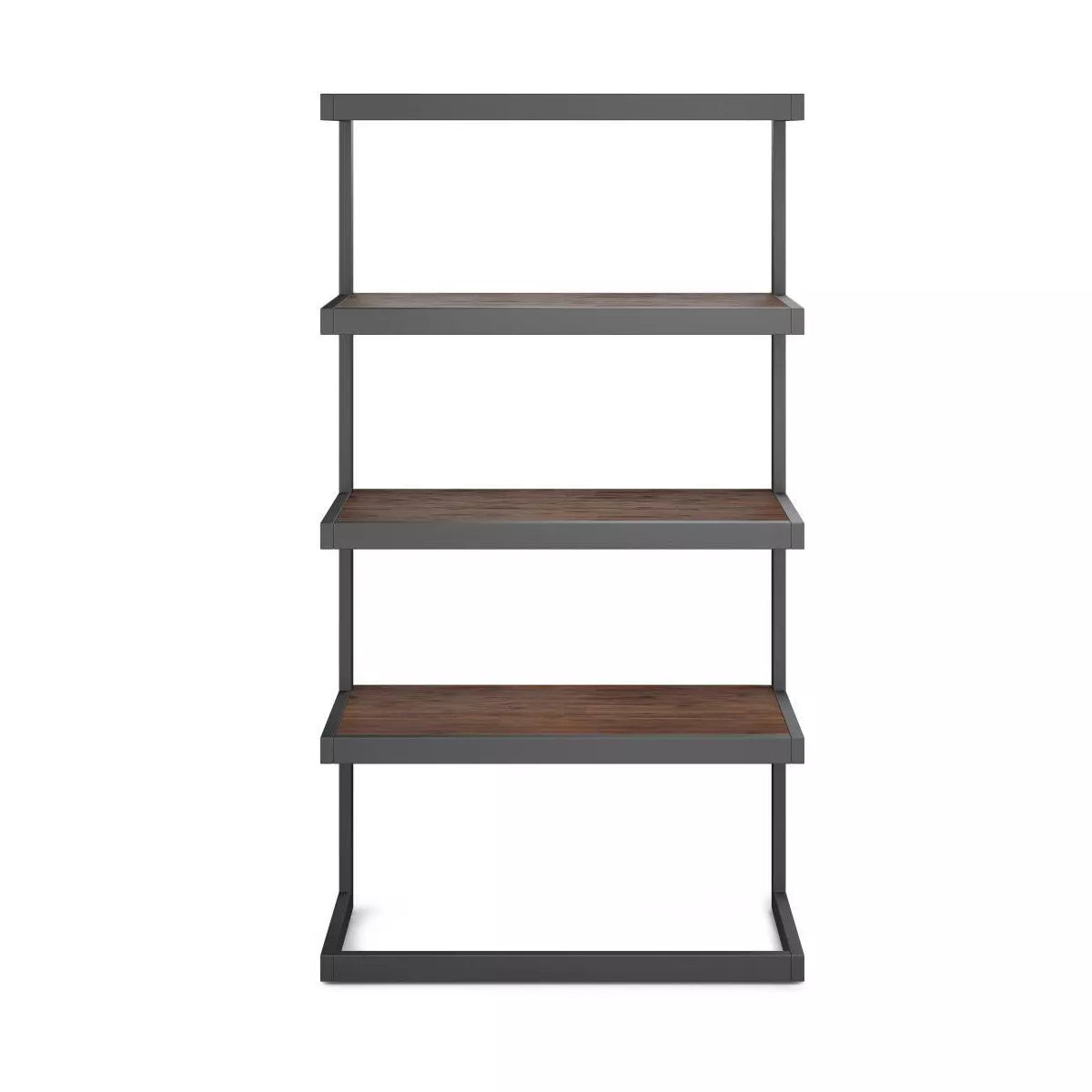 Cecilia 66" Bookcase in Distressed Charcoal Brown - Modern Industrial Design with 4 Fixed Shelves