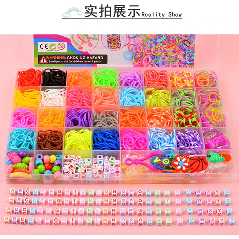 Creative Colorful Loom Bands Set Rainbow Bracelet Making Kit DIY Rubber Band Woven Bracelets Craft Toys for Girls Birthday Gifts
