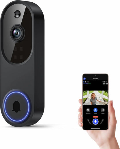 Wireless Wi-Fi Video Doorbell Camera with Two-Way Audio, AI Motion Detection, Night Vision, Cloud Storage, and 2.4G Wi-Fi Connectivity (Black)