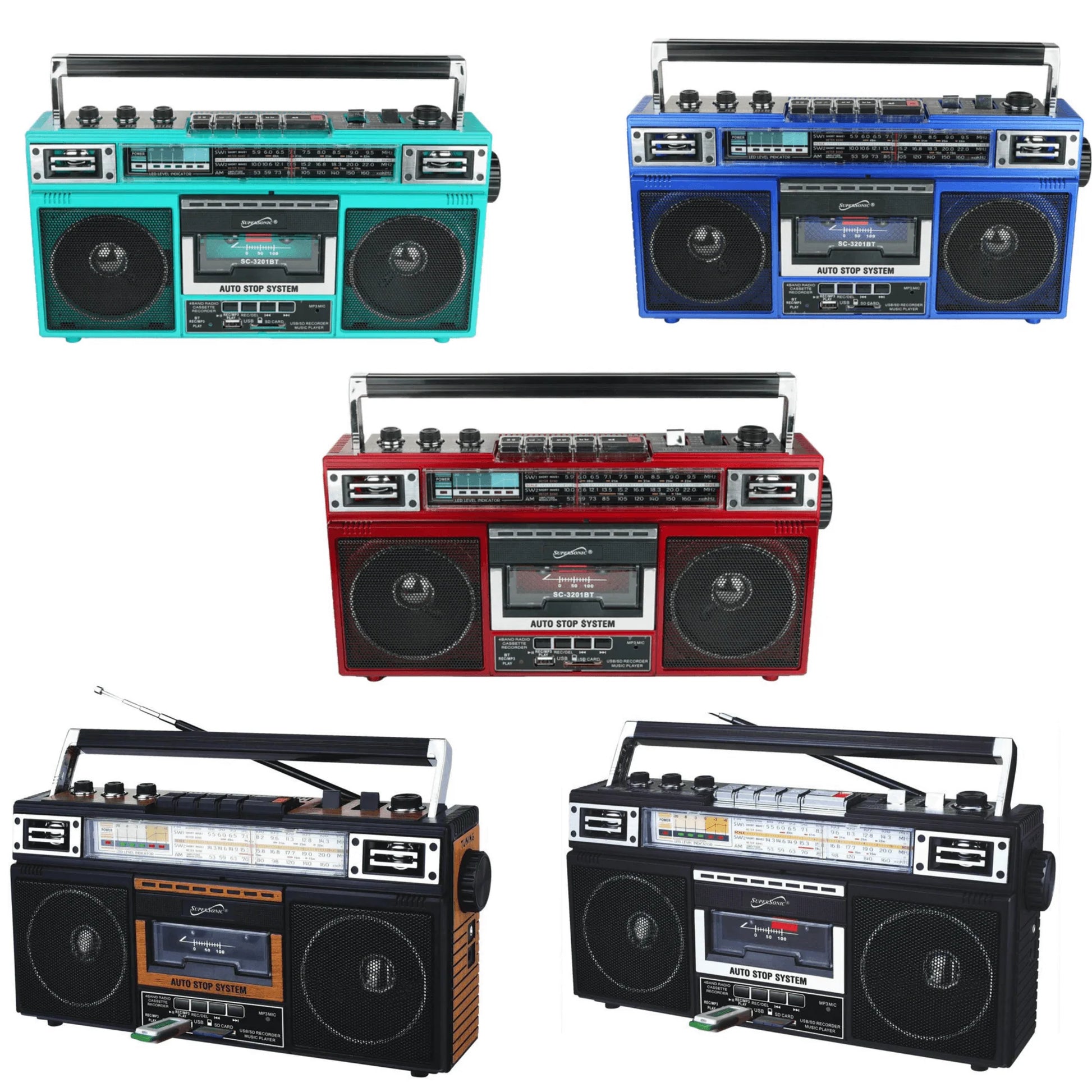 Supersonic 4 Band Bluetooth Radio & Cassette Player + Cassette to Mp3 Converter