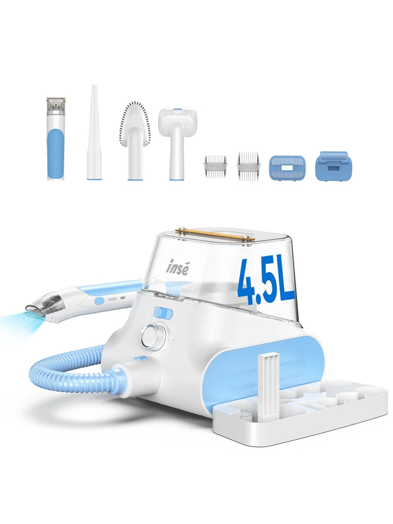 INSE P30 Ultra-Low Noise Dog Grooming Vacuum with 4.5L Dust Box and Pet Clipper for Efficient Pet Hair Removal