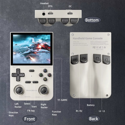 Open Source K36 Retro Handheld Video Game Console 16000 Games Emulator for PS1/PSP/DC/N64/SS 500Nit 3.5 Inch IPS Screen