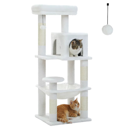 Indoor Cat Tree, 5-Tier Cat Tower for Large Cats with Metal Frame, Spacious Hammock, and Elevated Perch