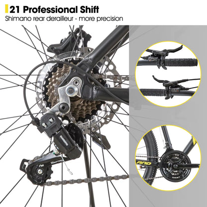 Aluminum Mountain Bike 21 Speeds, Hydraulic Disc-Brakes, Lock-Out Suspension Fork, 27.5 Inch Wheel, Bike for Men Mens