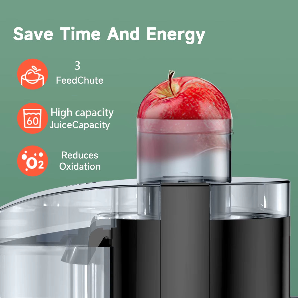 Professional High-Speed Juicer with 3-Inch Wide Mouth, Metal Body, 3-Speed Settings, Easy Cleaning, Detachable Design, High Juice Yield, and Adjustable Spout for Efficient Fruit and Vegetable Juicing
