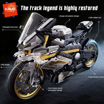 KAVOWORLD 1:5 Scale Motorcycle Desktop Ornament Building Blocks Set - 2045PCS Technic Motorbike Model Kit for Sport Bike Enthusiasts and Gift Giving