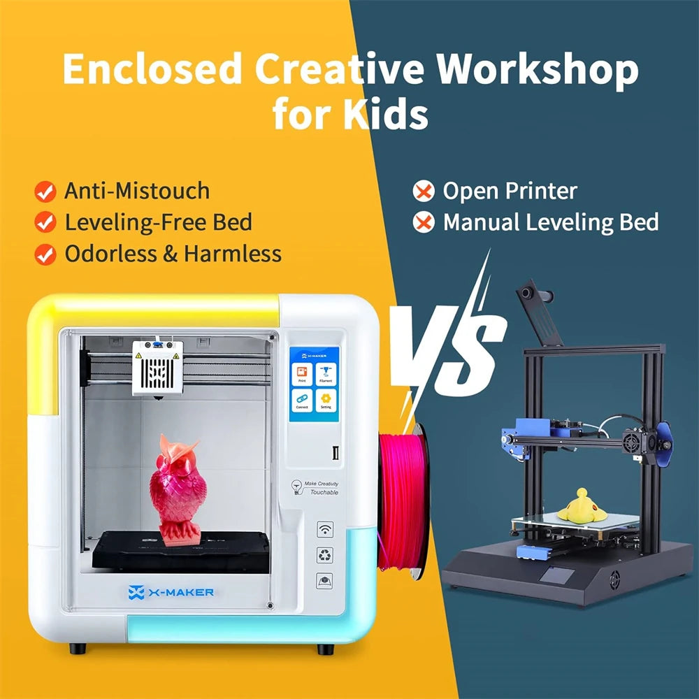  X-MAKER Children'S 3D Printer High Precision 0.1/0.05Mm Ultra Silent <50Db Wireless Smart One-Press Printing Wifi USB Safe Enclosed Design