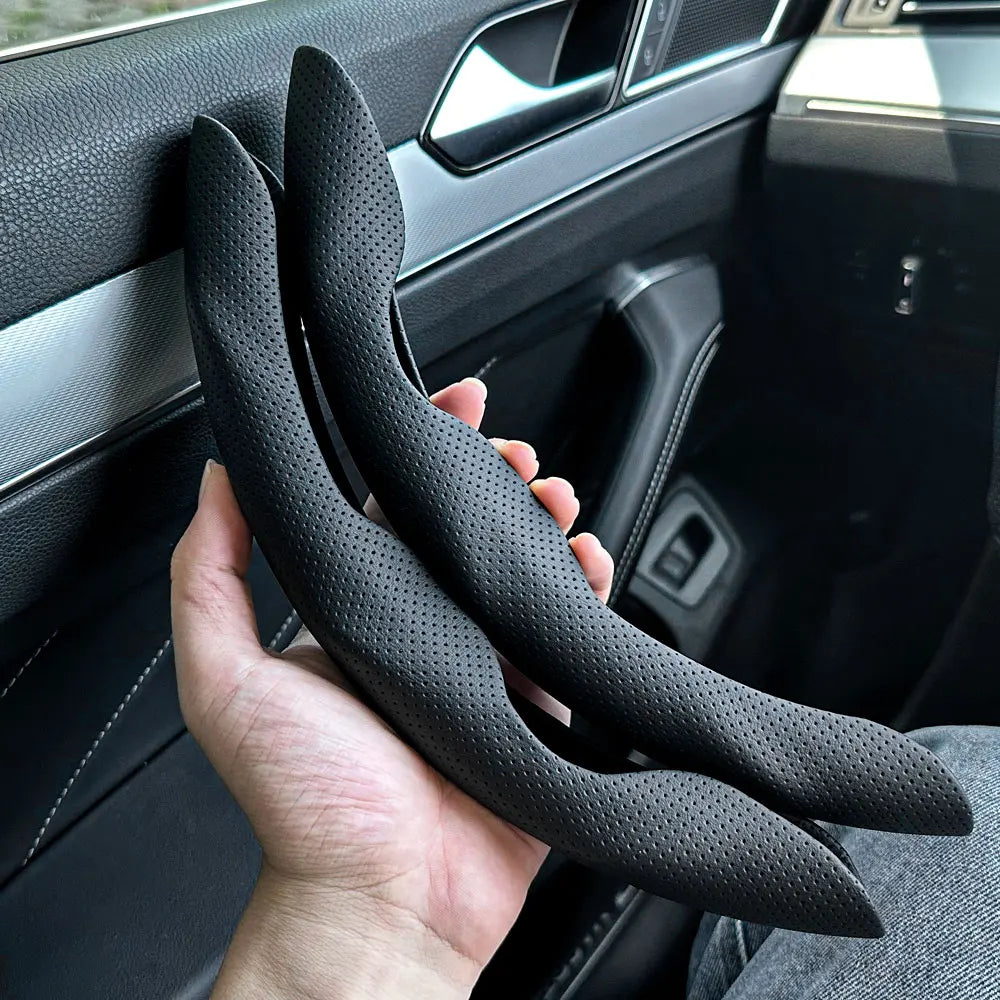 Universal D-Shaped Leather Steering Wheel Cover with Ventilation Holes - 15 Inch, Sweat-Absorbent and Anti-Slip Accessory