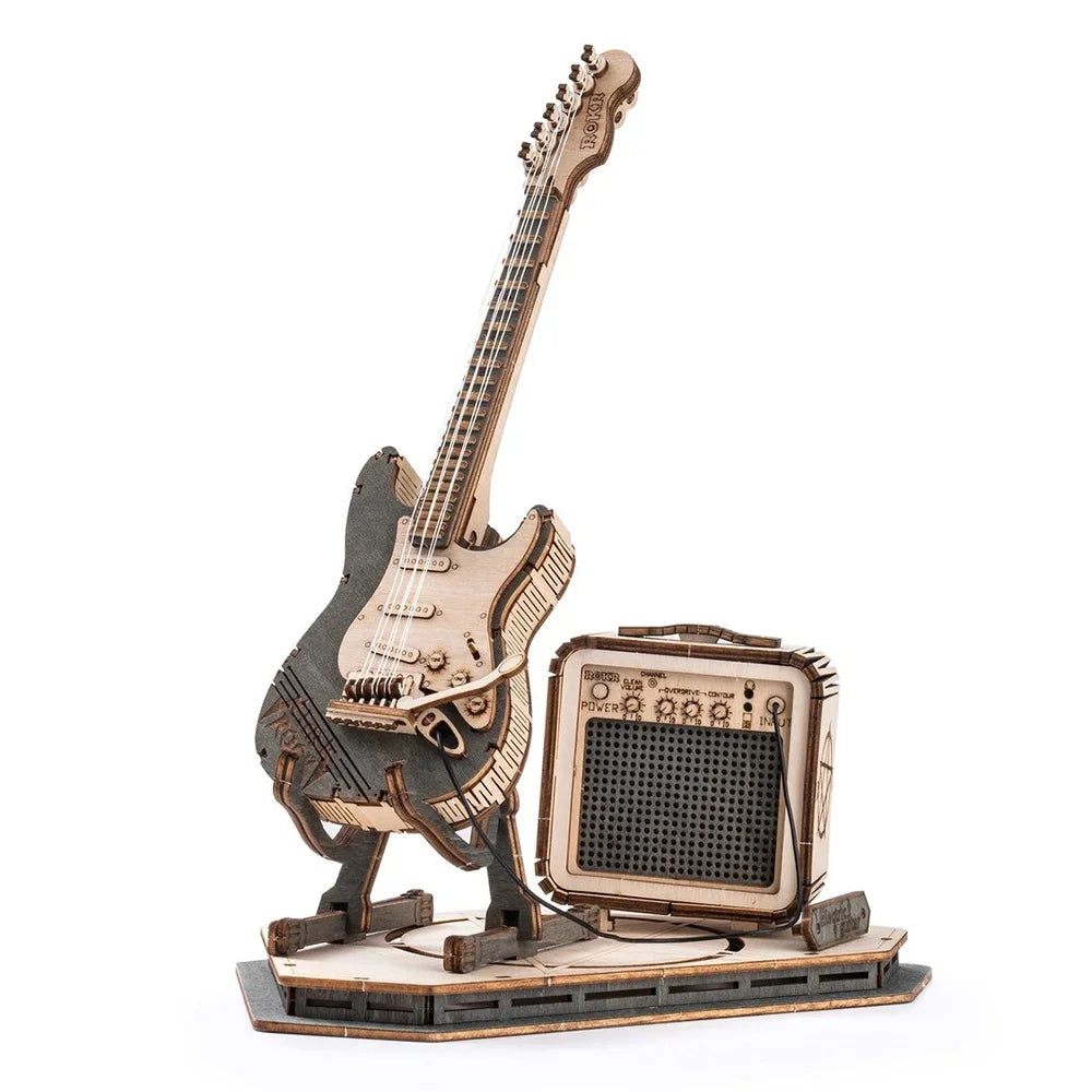 Robotime ROKR Electric Guitar 3D Wooden Puzzle - Creative Assembly Toy for Kids and Adults, Ideal for Christmas Gifts