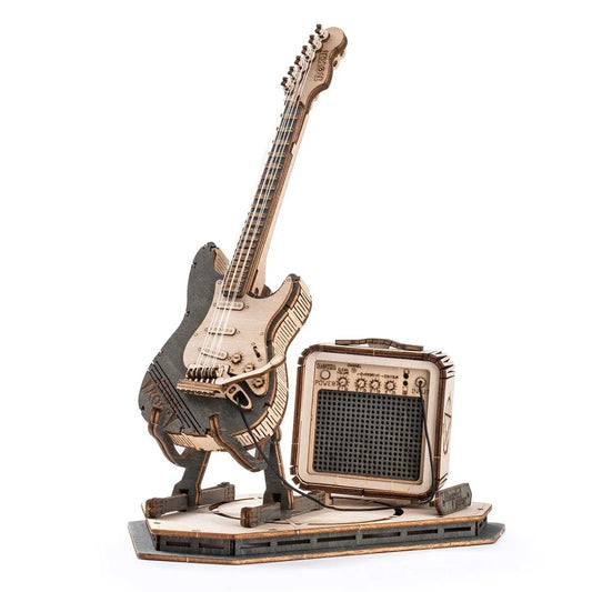 Robotime ROKR Electric Guitar 3D Wooden Puzzle - Creative Assembly Toy for Kids and Adults, Ideal for Christmas Gifts