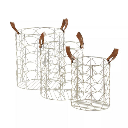 Set of 3 Silver Metal Storage Baskets - Luxury Round Decorative Organizers