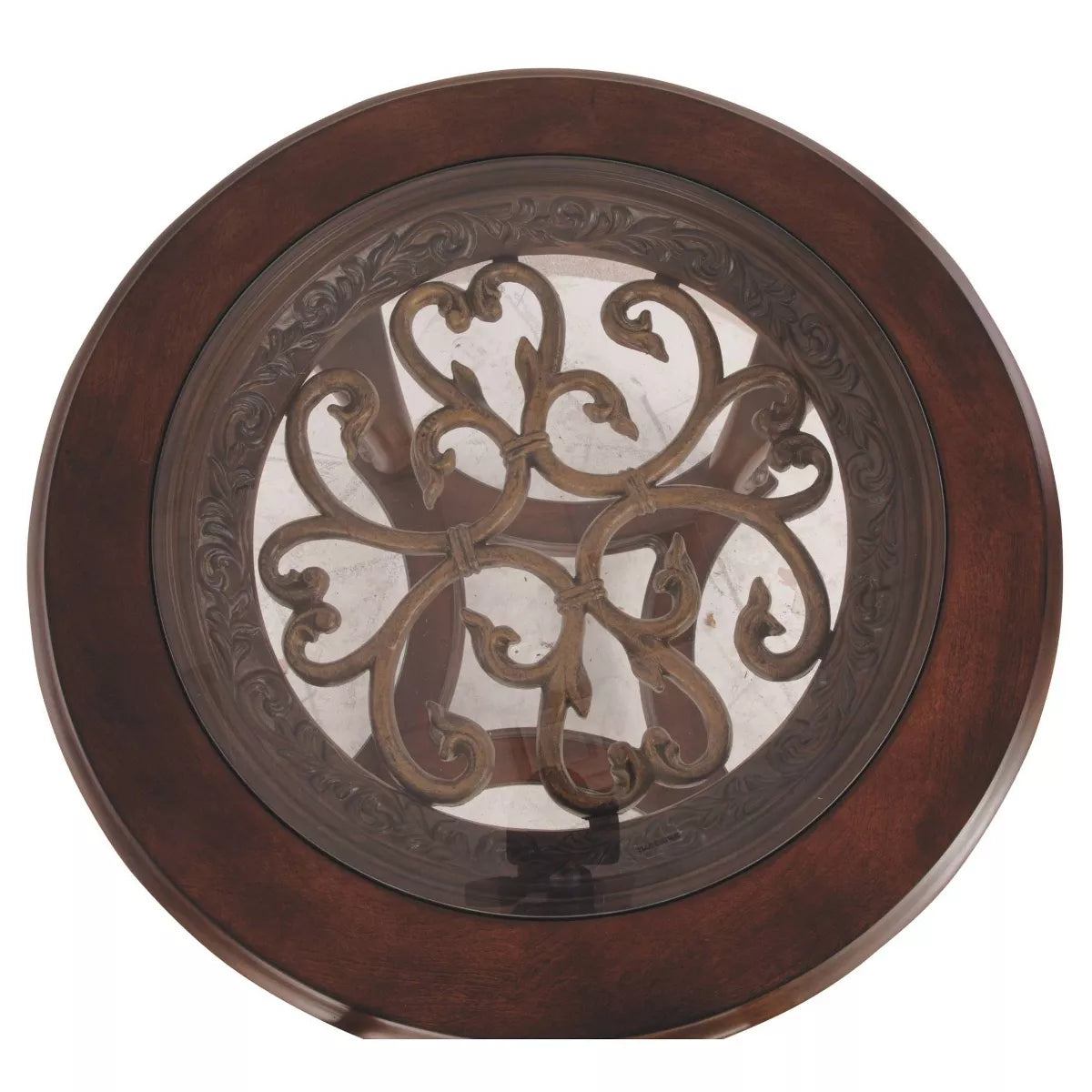Norcastle End Table Dark Brown : Beveled Glass, Metal Accents, Wood Legs