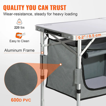 Aluminum Folding Picnic Table with Adjustable Height and Storage Bag for Outdoor Use