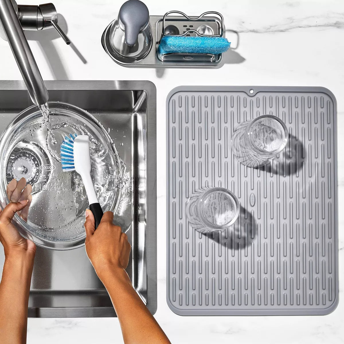 Large Gray Silicone Dish Drying Mat - Dishwasher-Safe Drying Rack, 16.9" x 12.5