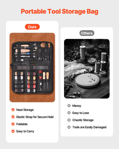 Succebuy Comprehensive Leather Working Tools Kit with Storage Bag - Includes Engraving, Punching, Sewing, and Stamping Tools (38/59/61/72/92 Pieces)