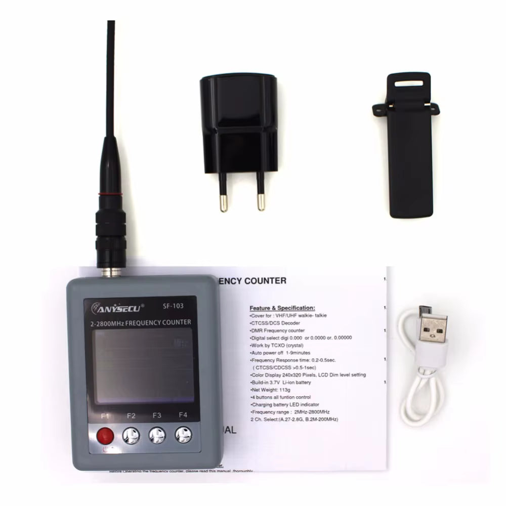Anysecu SF103 2Mhz-200Mhz / 27Mhz -2800Mhz Portable Frequency Counter CTCCSS/DCS Testable, DMR Digital Signal Meter SF-103