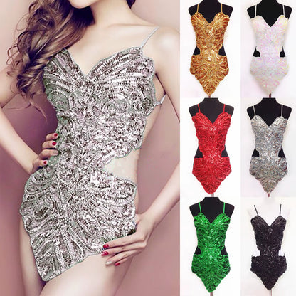 All Sequins Dance Costume Flashy Hip Wrap Performance Wear Women Dress Striped Midi Dress Sexy Dresses for Women Party Casual