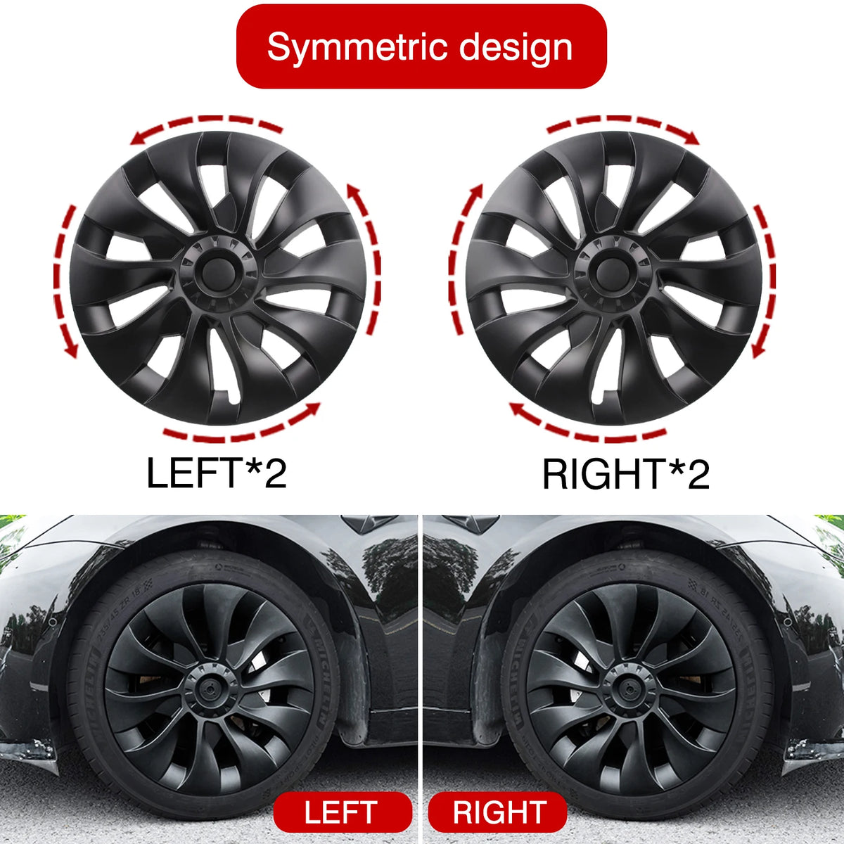 4-Piece Hub Cap Set for Tesla Model 3 - 18 Inch Wheel Cap Replacement and Full Rim Cover Accessories (2018-2023)