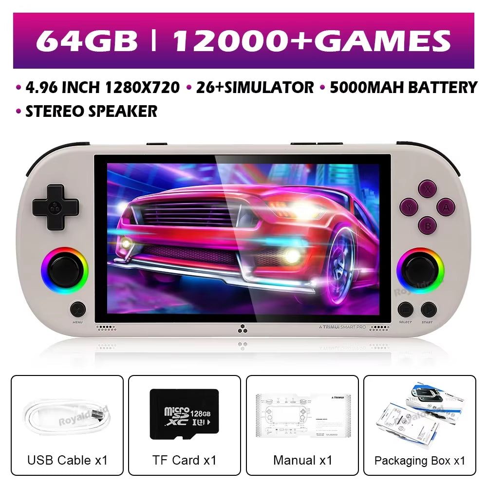 128G 256G  Smart Pro Handheld Game Console 4.96''IPS Screen Linux System Joystick RGB Lighting Retro Video Game Player NEW
