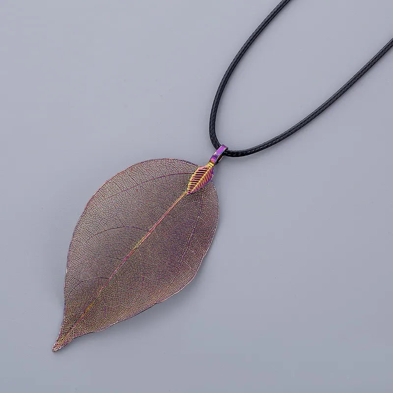 Unique Natural Real Leaf Choker Pendant Necklace for Women True Leaves Shape Filigree Vintage Necklace Jewelry Gift