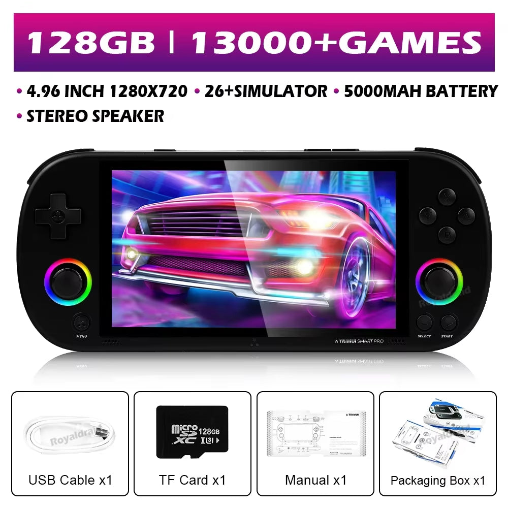 128G 256G  Smart Pro Handheld Game Console 4.96''IPS Screen Linux System Joystick RGB Lighting Retro Video Game Player NEW