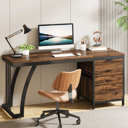 Tribesigns 59-Inch Industrial Computer Desk with Reversible 3-Drawer Storage for Study and Workstation