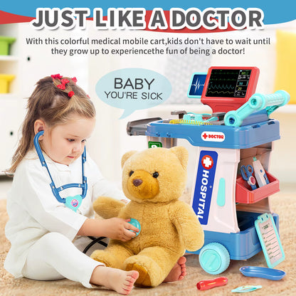 Children'S Doctor Toy Simulation Tool Set for Girls with Luggage Rolling Case to Play as Nurse and Give Injections with Stethosc