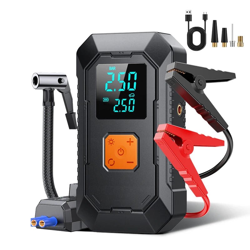 Portable Multi-Function Car Jump Starter and Air Compressor with Power Bank