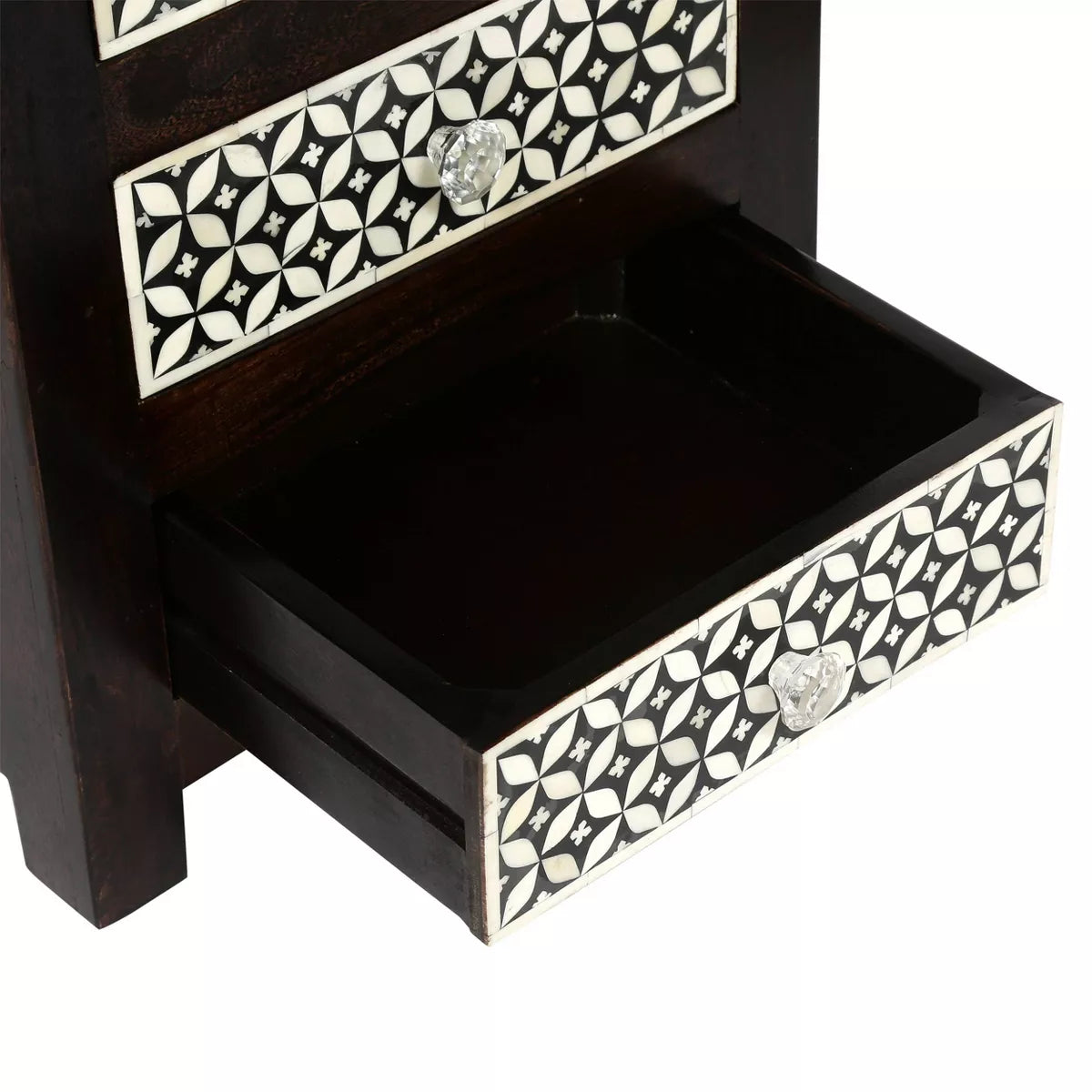 Benewah Handcrafted Boho 3 Drawer Mango Wood Nightstand - Exotic Inlay, Storage