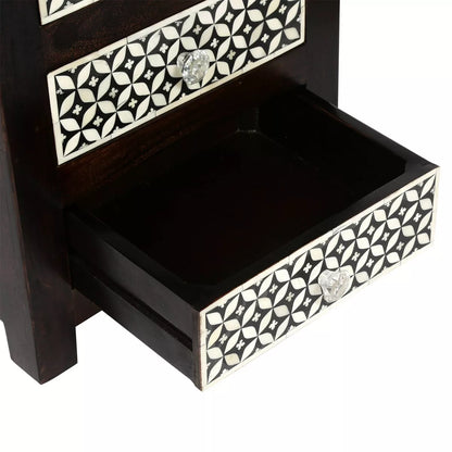 Benewah Handcrafted Boho 3 Drawer Mango Wood Nightstand - Exotic Inlay, Storage