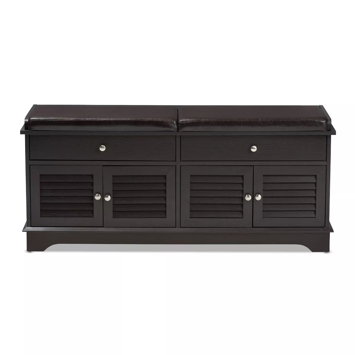 Leo Modern Contemporary Wood Shoe Storage Bench with Upholstered Seat and Ventilated Cabinet in Dark Brown - Baxton Studio