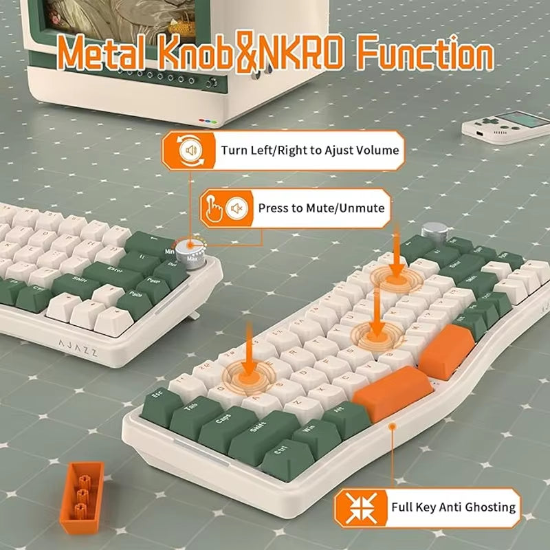 AKS068 Alice Layout Wired Mechanical Keyboard, Gasket Mount 68 Keys Ergonomic 60% Gaming Keyboard USB-C, Hot-S