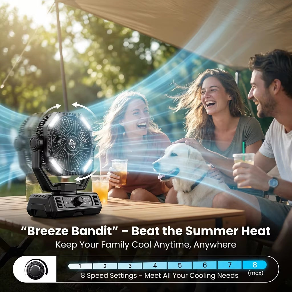 Coldsky 20,000mAh Rechargeable Camping Fan with Remote Control, 4 LED Lights, and 8 Adjustable Speed Settings for Outdoor Use