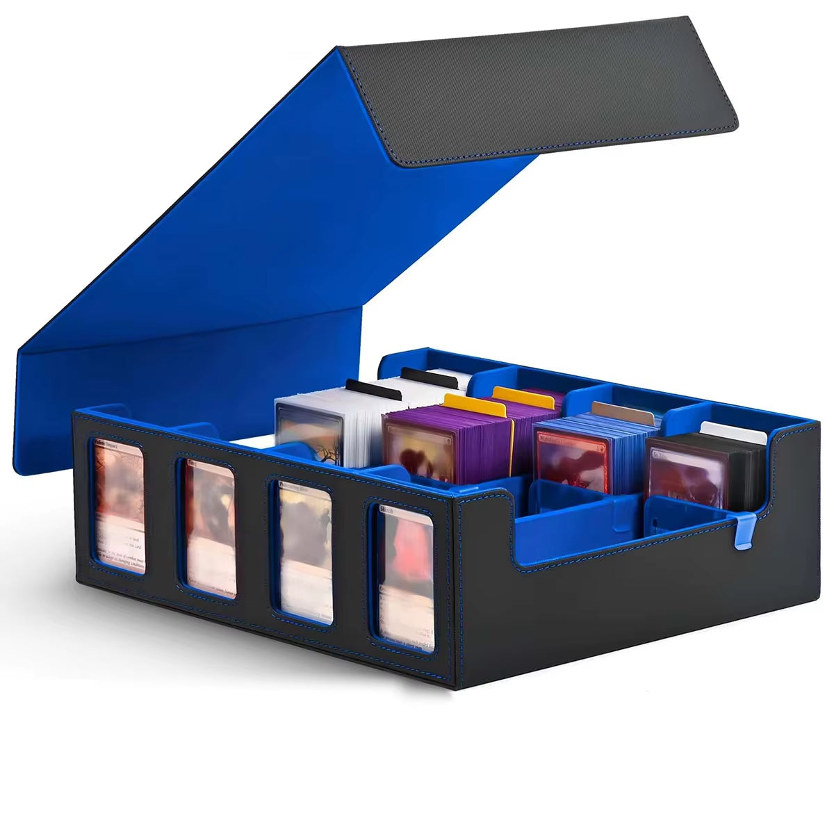 Professional Trading Card Storage Box with Display; 4-Row Deck Case Featuring Removable Lid; Accommodates Over 2400 Cards; Compatible with Magic TCG, PTCG, and Sports Cards