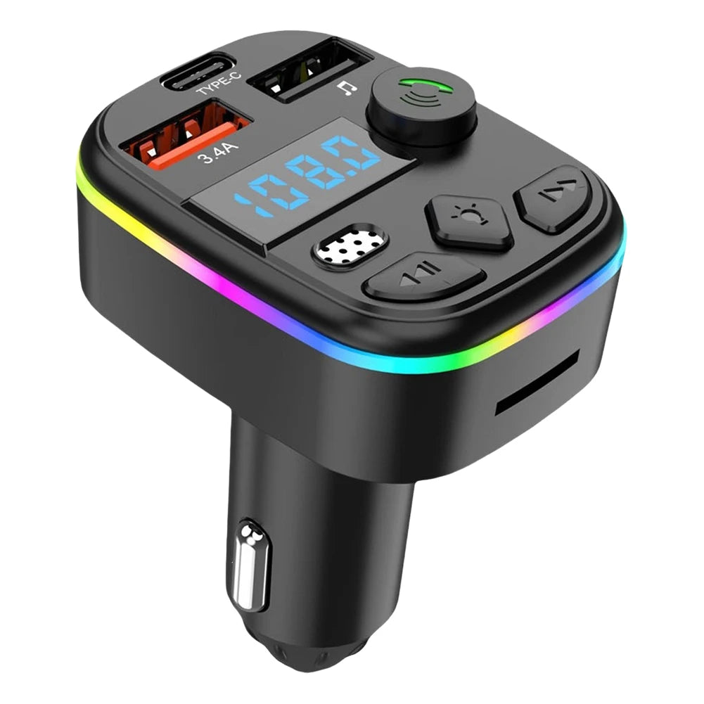 Wireless Car Kit with Bluetooth 5.3, MP3 Player, TF Card and U Disk Support, Cell Phone Charger, and FM Transmitter