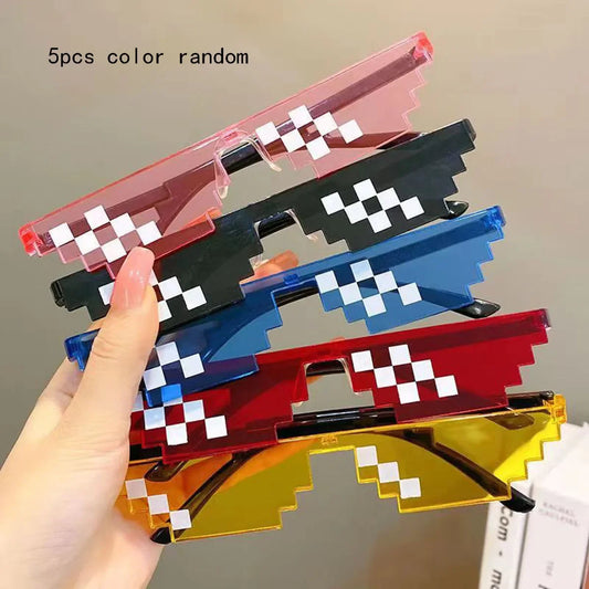 5Pcs NEW Mosaic Sunglasses Trick Toy Thug Life Glasses Deal with It Glasses Pixel Black Mosaic Sunglasses Cool Jokes Funny Toys