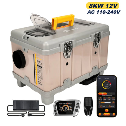 8KW Portable Diesel Air Heater with Self-Cleaning and Bluetooth App, High Altitude Mode for 12V/220V RV, Truck, and Van Applications
