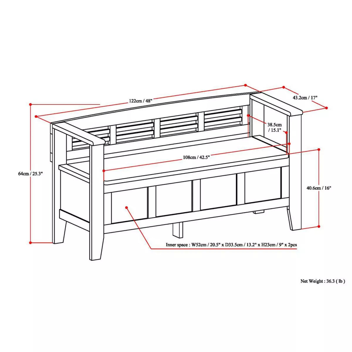 48" Chandler Solid Wood Entryway Storage Bench -  Rustic Medium Brown
