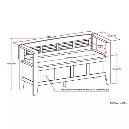 48" Chandler Solid Wood Entryway Storage Bench -  Rustic Medium Brown
