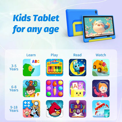 KT1016 Android 14 Tablet for Kids 10 Inch Octa-Core 8 GB RAM 64 GB Storage 1 TB Expandable Parental Control Pre-Installed KIDOZ