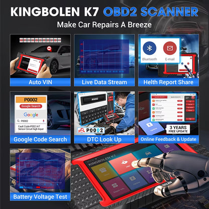 KINGBOLEN K7 Comprehensive Automotive Diagnostic Tool with ECU Coding, Active Testing, and 28 Reset Functions - Lifetime Free Updates, Comparable to LAUNCH X431 and CRP919E BT